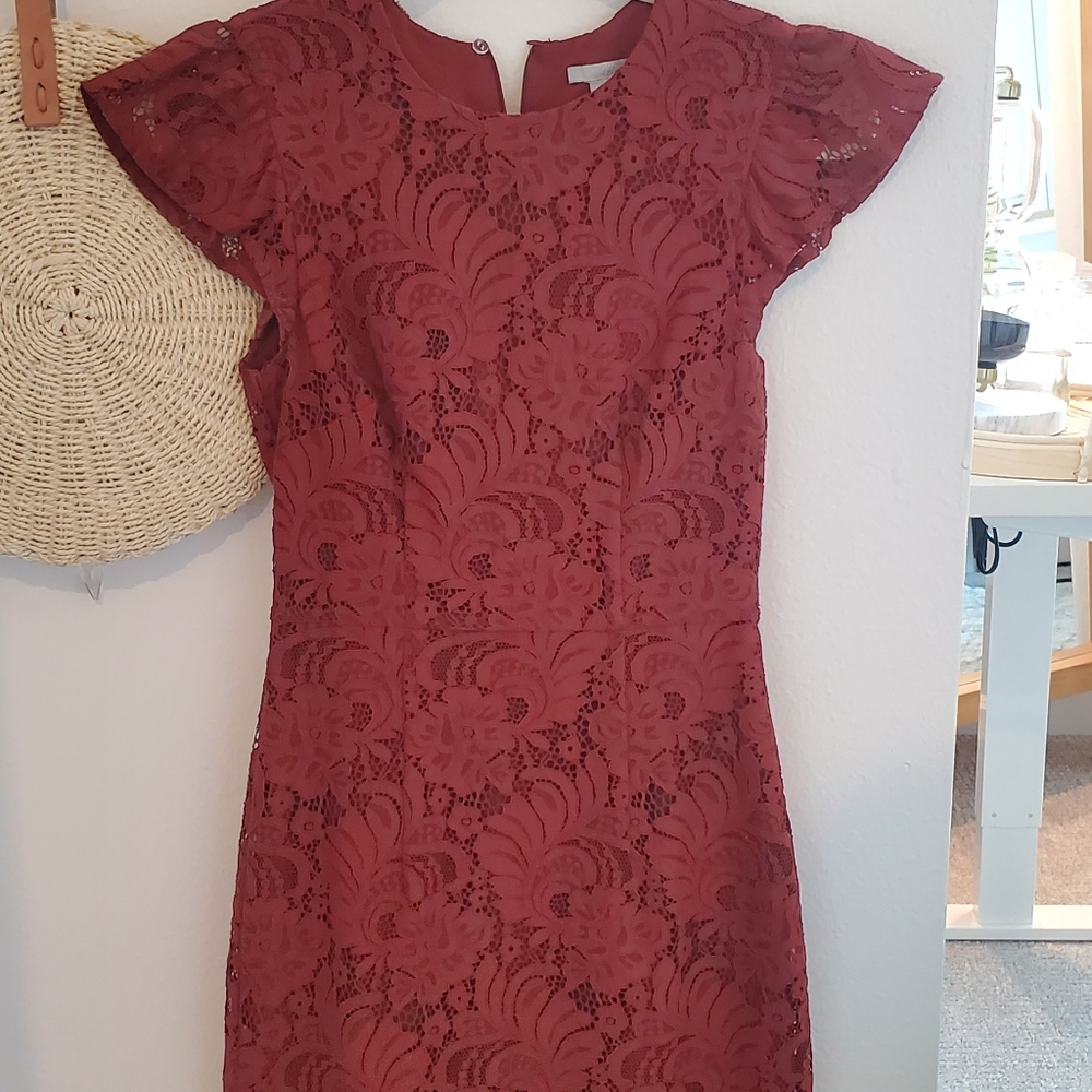 Lace rust knee length cocktail dress